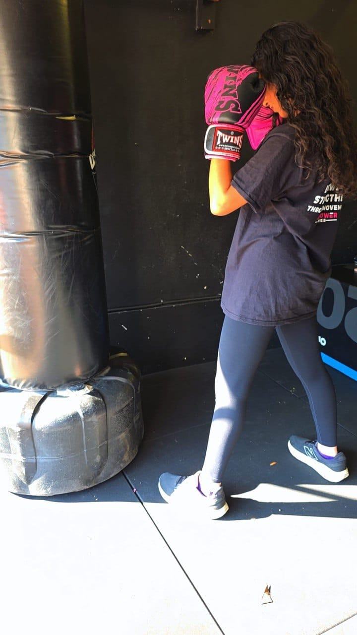 Member training on the punch bag